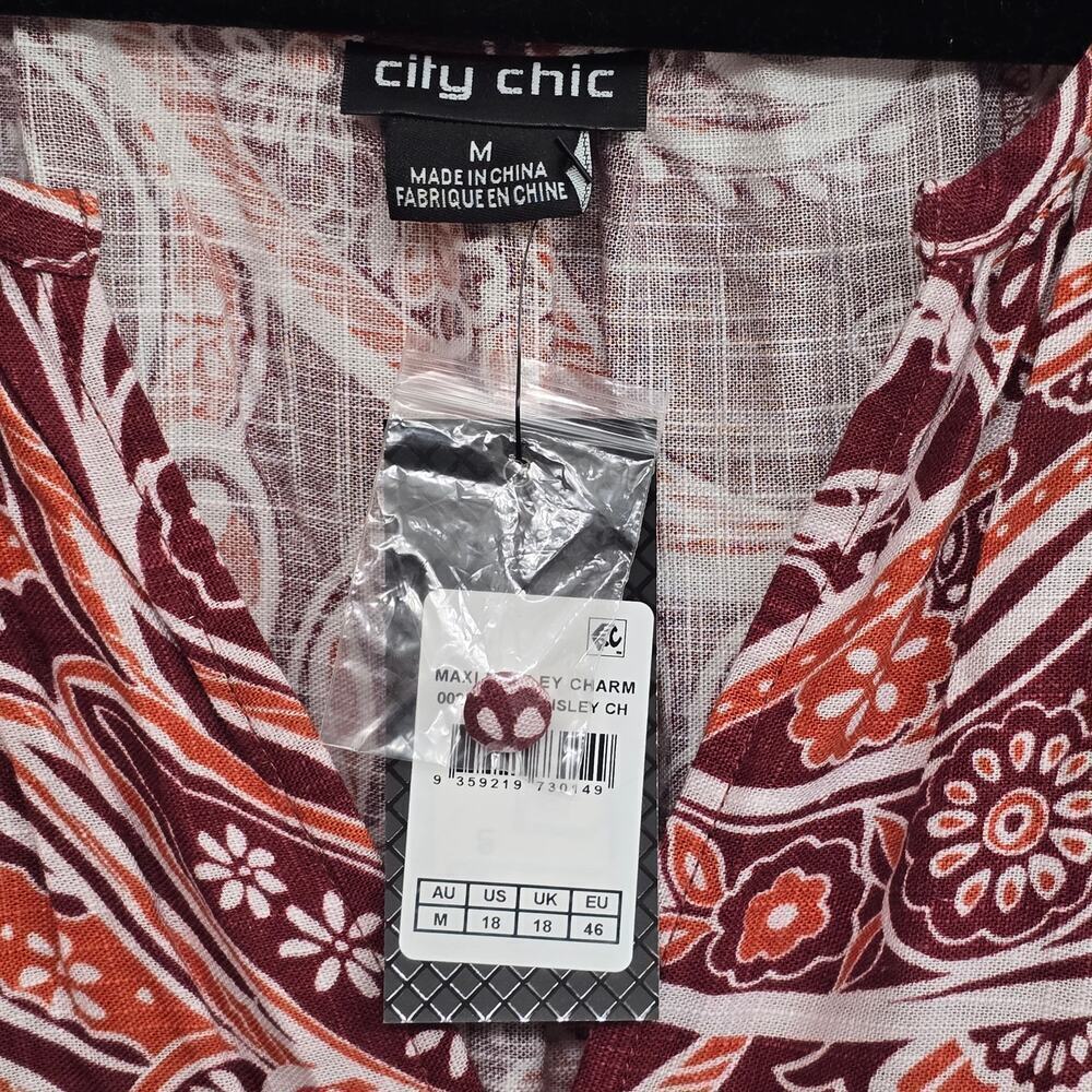 NWT Women's Plus Size 18 Paisley Charm Maxi Dress Marsala Red Puff Sleeve Boho - Picture 9 of 13